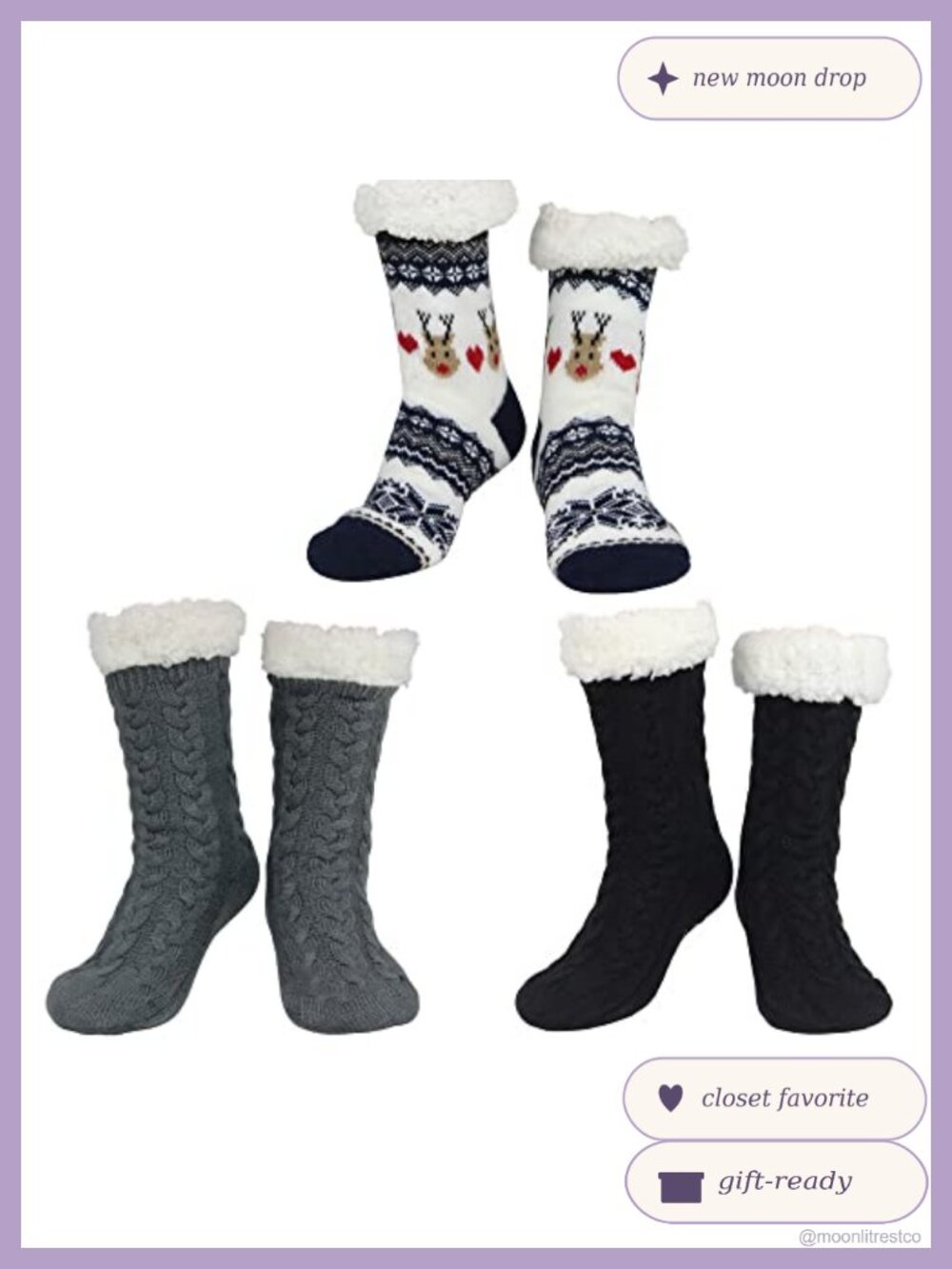 Women Slipper Socks with Grippers Fuzzy Warm Non Slip Calf Length